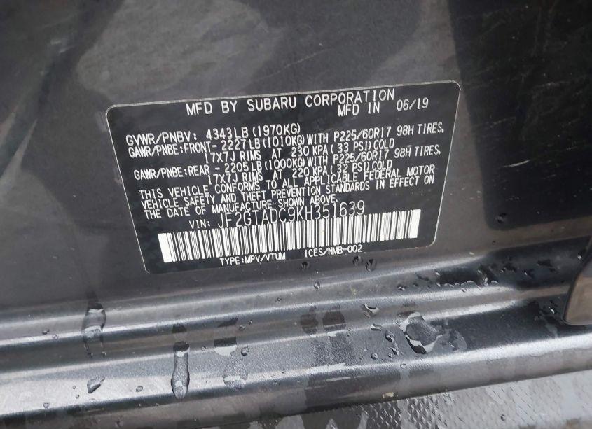 Photo 9 of 2019 Subaru Crosstrek 2.0I PREMIUM (VIN JF2GTADC9KH351639)