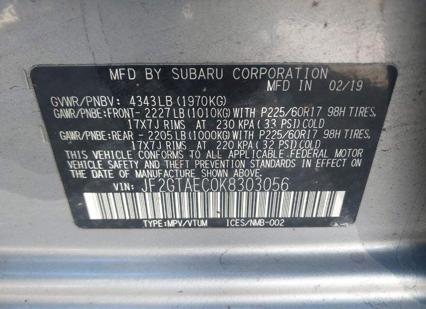 Photo 9 of 2019 Subaru Crosstrek 2.0I PREMIUM (VIN JF2GTAEC0K8303056)