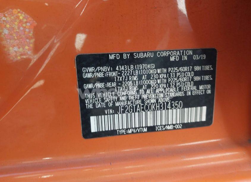 Photo 9 of 2019 Subaru Crosstrek 2.0I PREMIUM (VIN JF2GTAEC0KH314350)