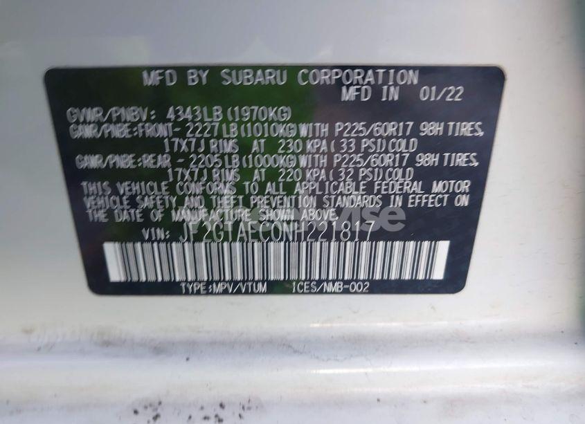 Photo 9 of 2022 Subaru Crosstrek PREMIUM (VIN JF2GTAEC0NH221817)