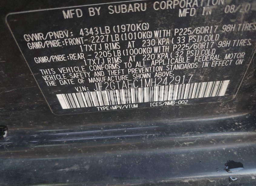 Photo 9 of 2021 Subaru Crosstrek PREMIUM (VIN JF2GTAEC1MH242917)