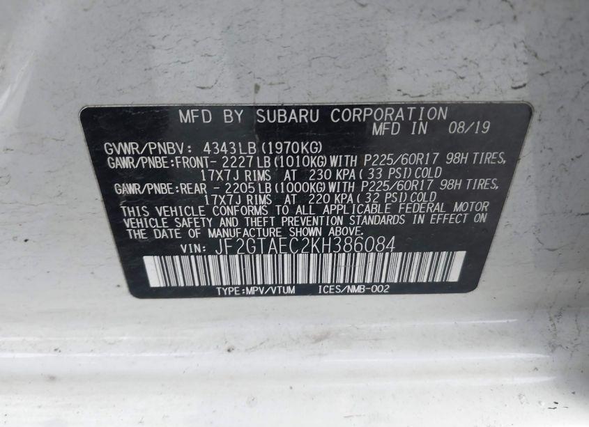 Photo 9 of 2019 Subaru Crosstrek 2.0I PREMIUM (VIN JF2GTAEC2KH386084)