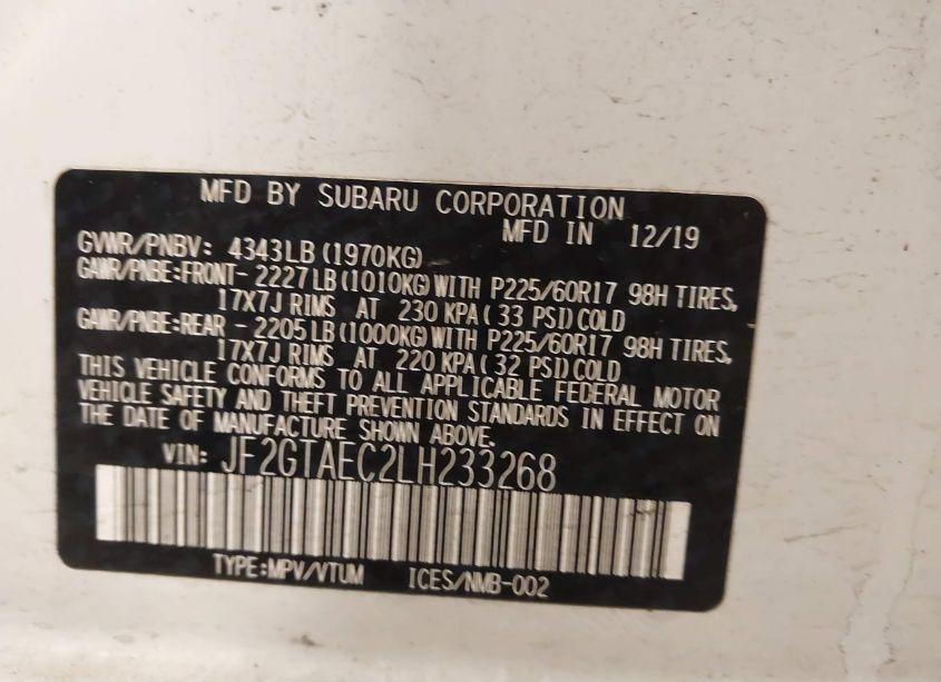 Photo 9 of 2020 Subaru Crosstrek PREMIUM (VIN JF2GTAEC2LH233268)