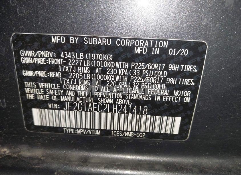 Photo 9 of 2020 Subaru Crosstrek PREMIUM (VIN JF2GTAEC2LH241418)