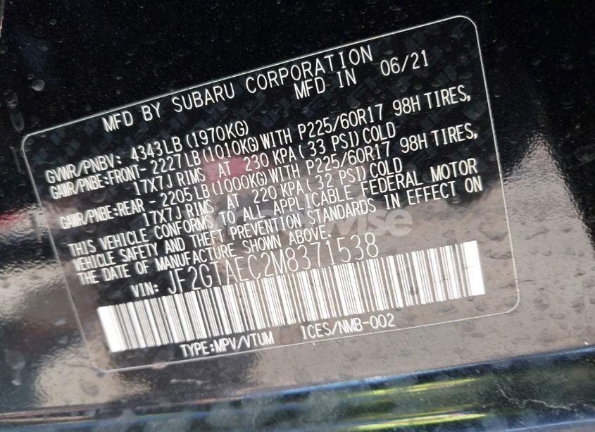 Photo 9 of 2021 Subaru Crosstrek PREMIUM (VIN JF2GTAEC2M8371538)