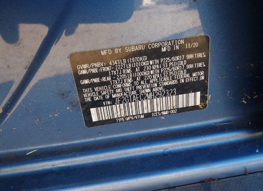 Photo 9 of 2021 Subaru Crosstrek PREMIUM (VIN JF2GTAEC2MH292323)