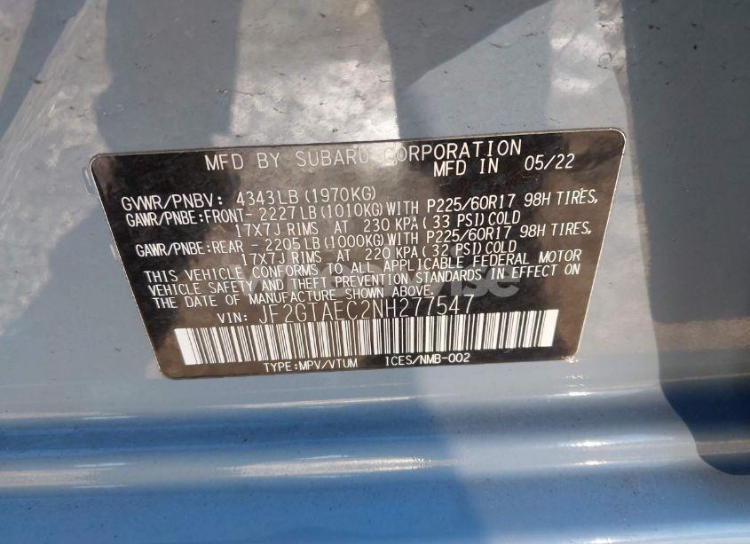 Photo 9 of 2022 Subaru Crosstrek PREMIUM (VIN JF2GTAEC2NH277547)