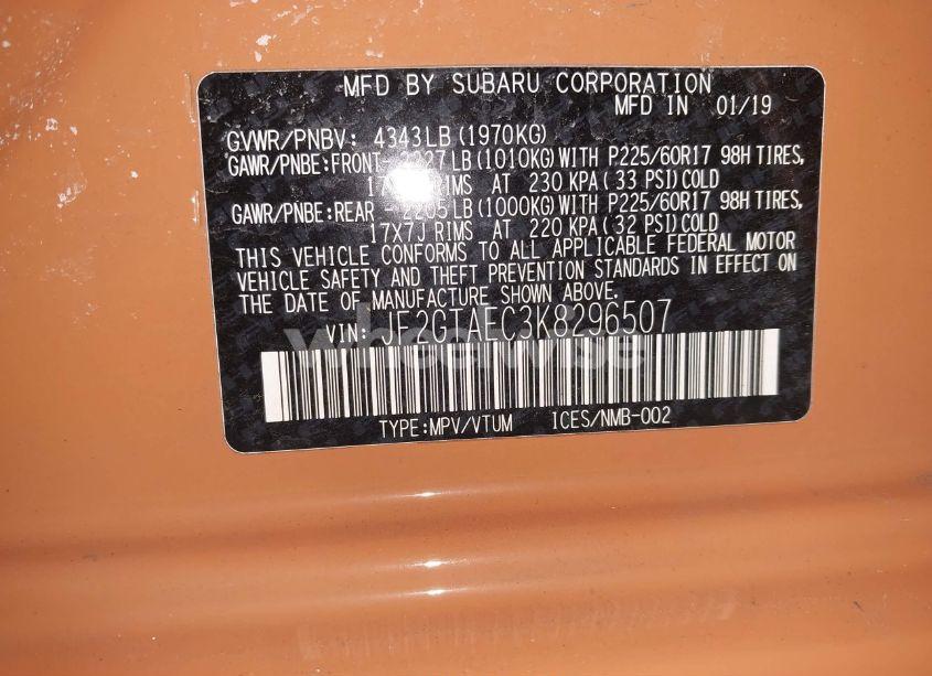 Photo 9 of 2019 Subaru Crosstrek 2.0I PREMIUM (VIN JF2GTAEC3K8296507)