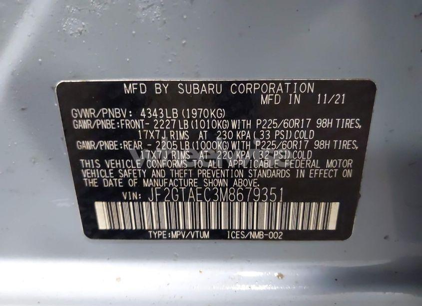 Photo 9 of 2021 Subaru Crosstrek PREMIUM (VIN JF2GTAEC3M8679351)