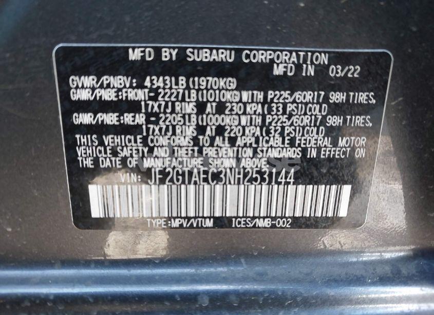 Photo 9 of 2022 Subaru Crosstrek PREMIUM (VIN JF2GTAEC3NH253144)