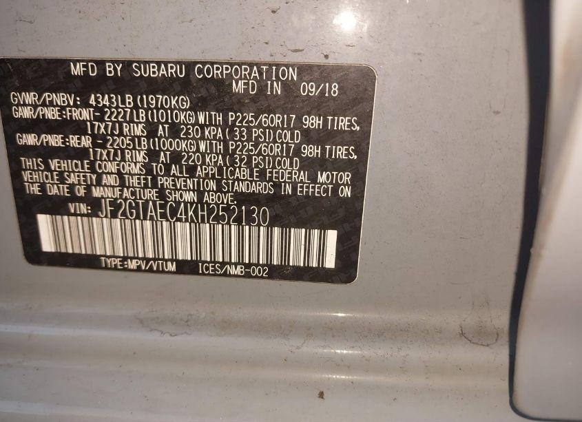 Photo 9 of 2019 Subaru Crosstrek 2.0I PREMIUM (VIN JF2GTAEC4KH252130)