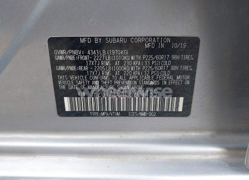 Photo 9 of 2020 Subaru Crosstrek PREMIUM (VIN JF2GTAEC4L8204435)