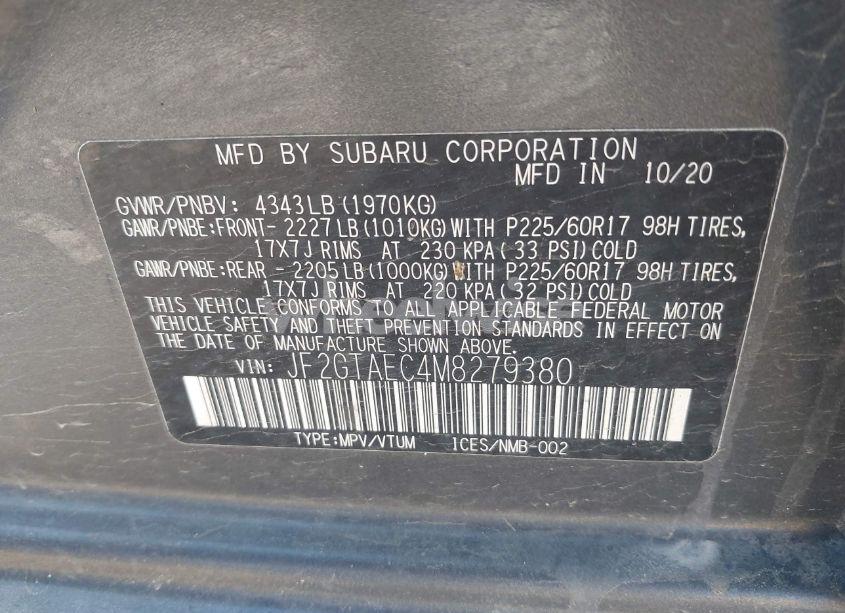 Photo 9 of 2021 Subaru Crosstrek PREMIUM (VIN JF2GTAEC4M8279380)