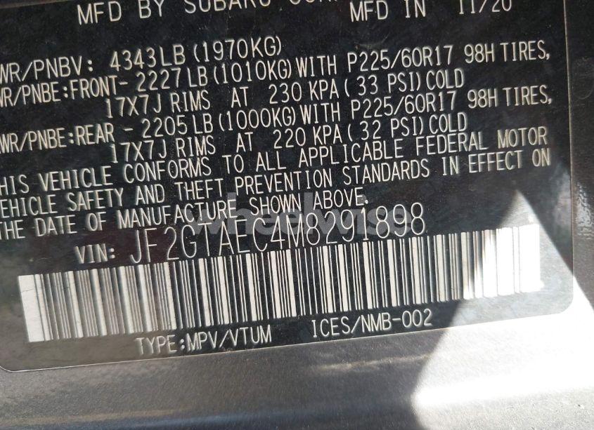 Photo 9 of 2021 Subaru Crosstrek PREMIUM (VIN JF2GTAEC4M8291898)