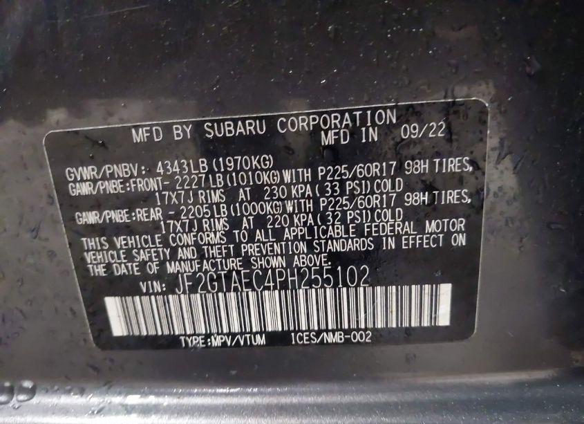 Photo 9 of 2023 Subaru Crosstrek PREMIUM (VIN JF2GTAEC4PH255102)