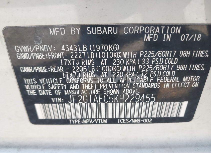 Photo 9 of 2019 Subaru Crosstrek 2.0I PREMIUM (VIN JF2GTAEC5KH229455)