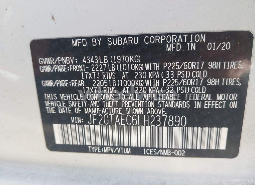 Photo 9 of 2020 Subaru Crosstrek PREMIUM (VIN JF2GTAEC6LH237890)