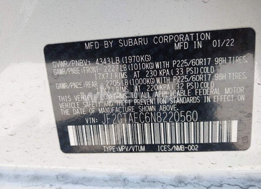 Photo 9 of 2022 Subaru Crosstrek PREMIUM (VIN JF2GTAEC6N8220560)