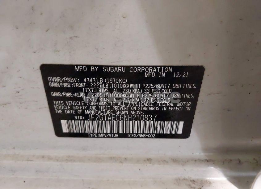 Photo 9 of 2022 Subaru Crosstrek PREMIUM (VIN JF2GTAEC6NH210837)