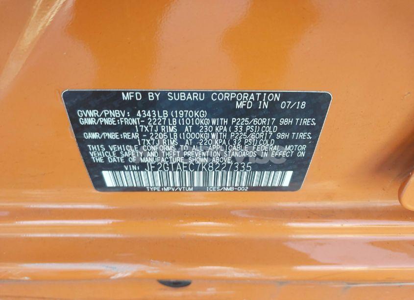 Photo 9 of 2019 Subaru Crosstrek 2.0I PREMIUM (VIN JF2GTAEC7K8227335)