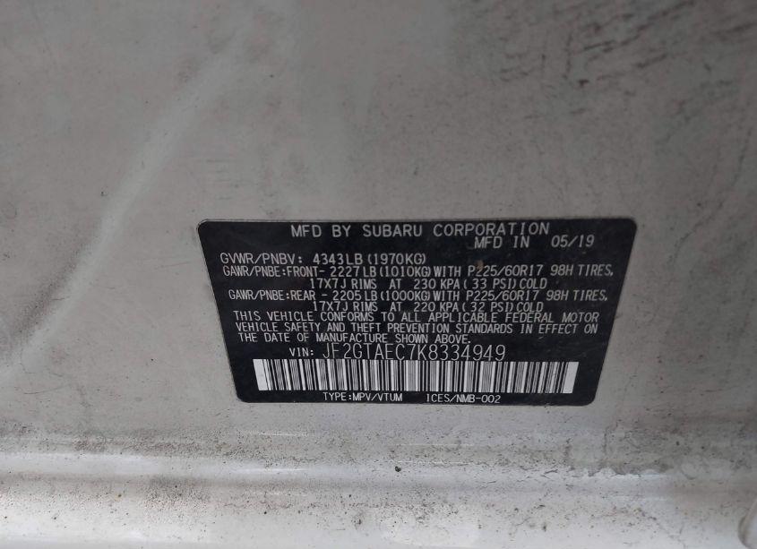 Photo 9 of 2019 Subaru Crosstrek 2.0I PREMIUM (VIN JF2GTAEC7K8334949)