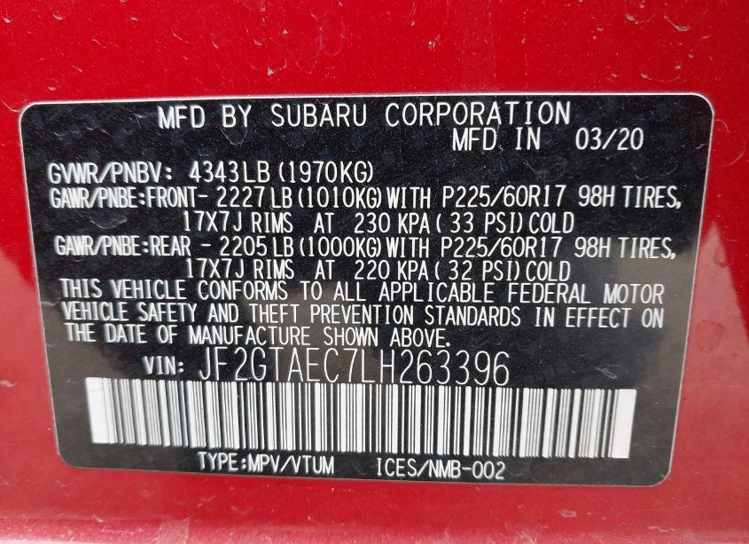 Photo 9 of 2020 Subaru Crosstrek PREMIUM (VIN JF2GTAEC7LH263396)