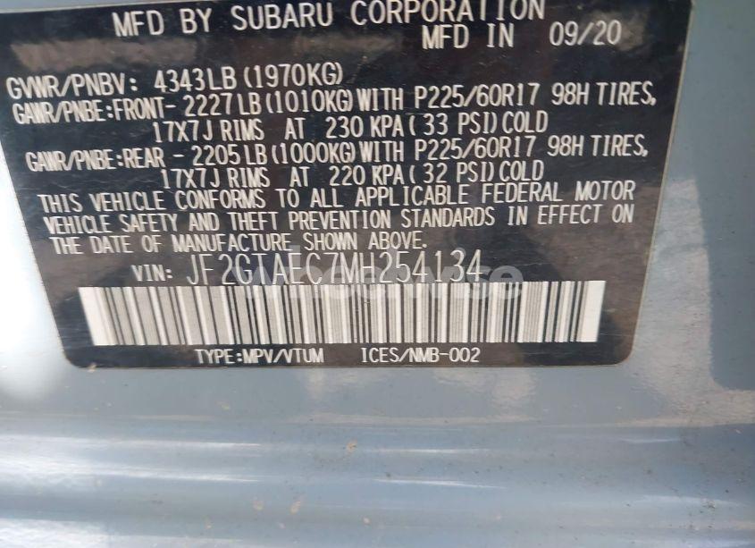 Photo 9 of 2021 Subaru Crosstrek PREMIUM (VIN JF2GTAEC7MH254134)