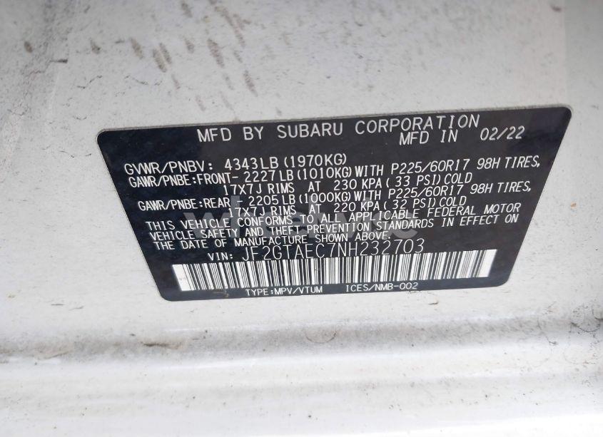 Photo 9 of 2022 Subaru Crosstrek PREMIUM (VIN JF2GTAEC7NH232703)