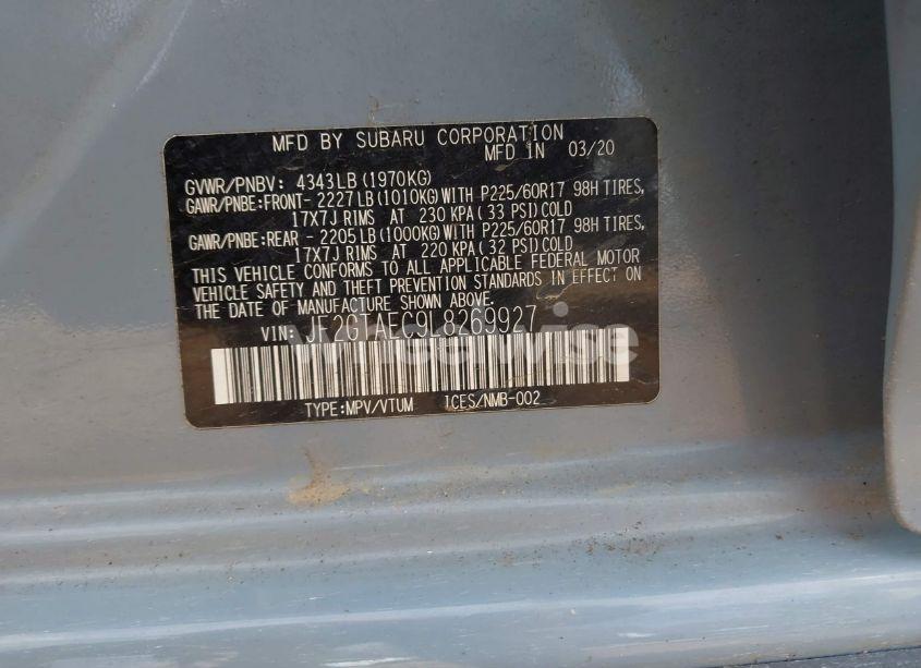 Photo 9 of 2020 Subaru Crosstrek PREMIUM (VIN JF2GTAEC9L8269927)