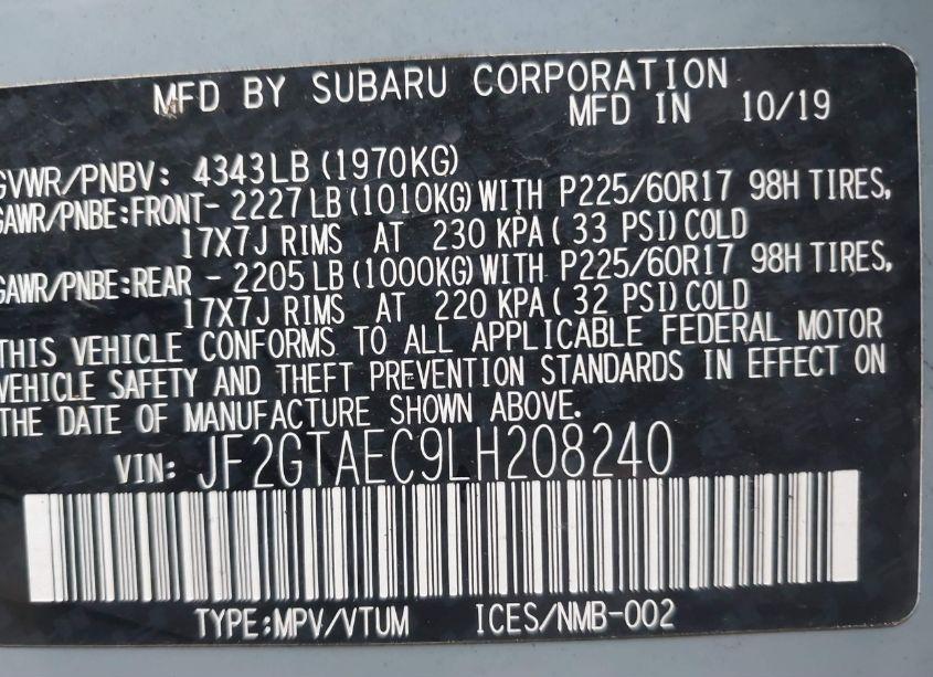 Photo 9 of 2020 Subaru Crosstrek PREMIUM (VIN JF2GTAEC9LH208240)