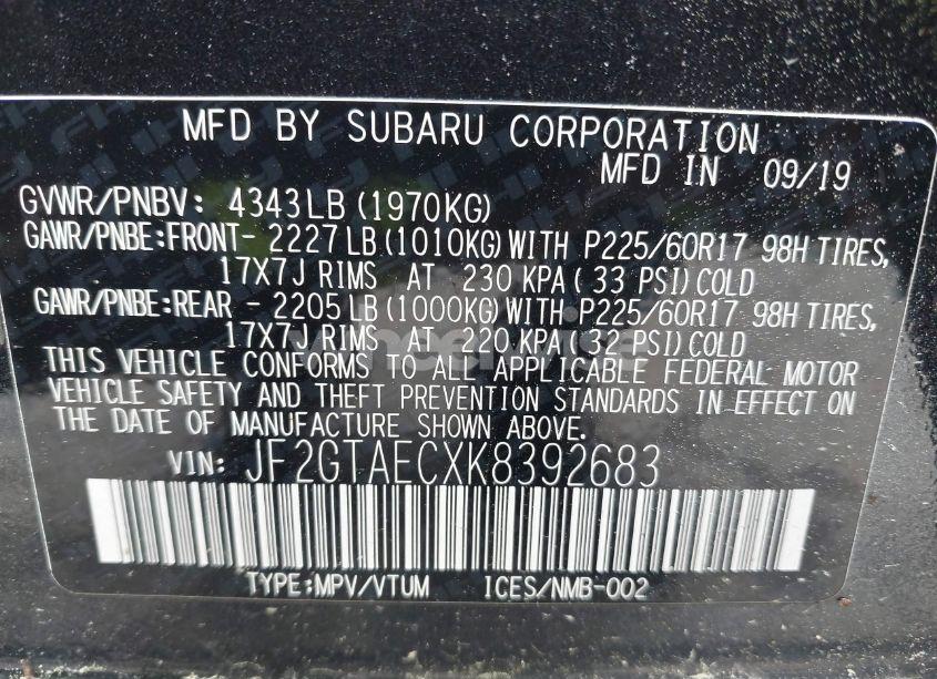 Photo 9 of 2019 Subaru Crosstrek 2.0I PREMIUM (VIN JF2GTAECXK8392683)