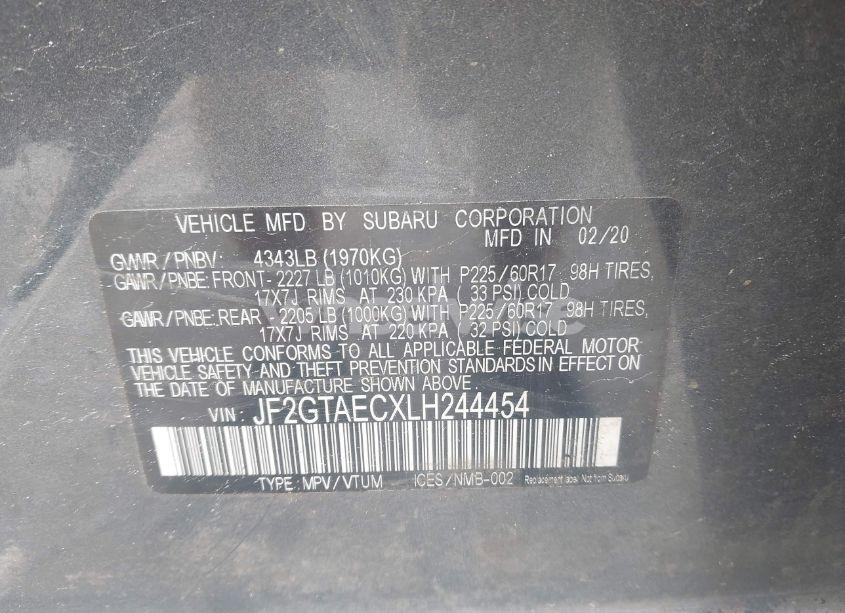 Photo 9 of 2020 Subaru Crosstrek PREMIUM (VIN JF2GTAECXLH244454)