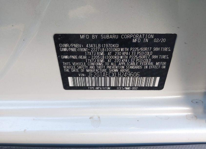 Photo 9 of 2020 Subaru Crosstrek PREMIUM (VIN JF2GTAECXLH249606)