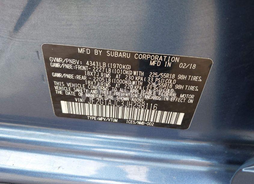 Photo 9 of 2018 Subaru Crosstrek 2.0I LIMITED (VIN JF2GTAJC3JH298116)