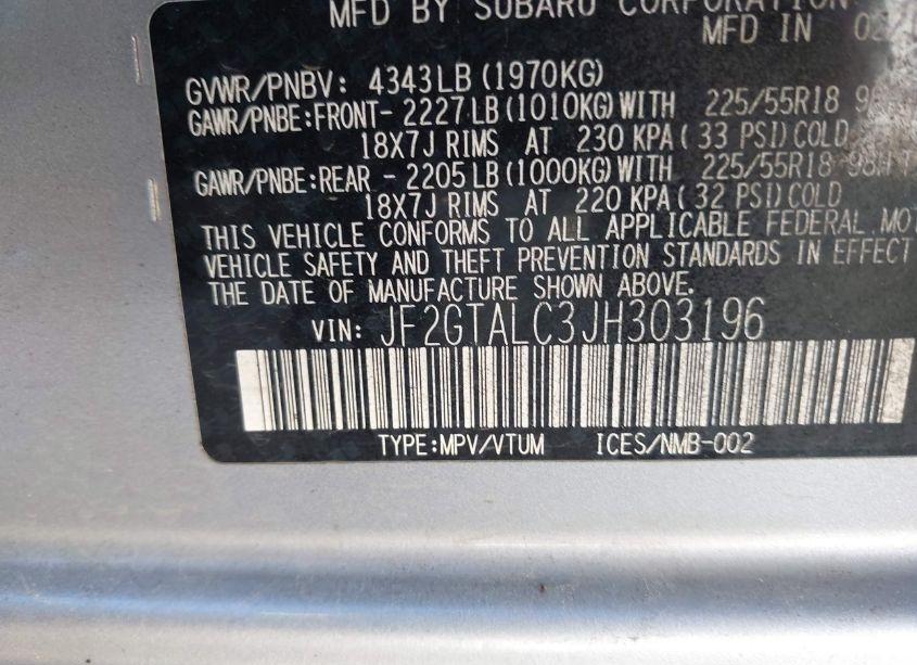 Photo 9 of 2018 Subaru Crosstrek 2.0I LIMITED (VIN JF2GTALC3JH303196)