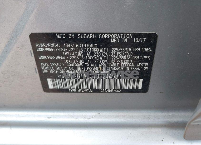 Photo 9 of 2018 Subaru Crosstrek 2.0I LIMITED (VIN JF2GTALC7JH244587)