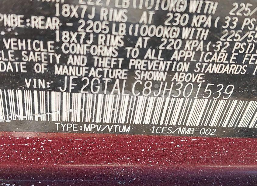 Photo 9 of 2018 Subaru Crosstrek 2.0I LIMITED (VIN JF2GTALC8JH301539)