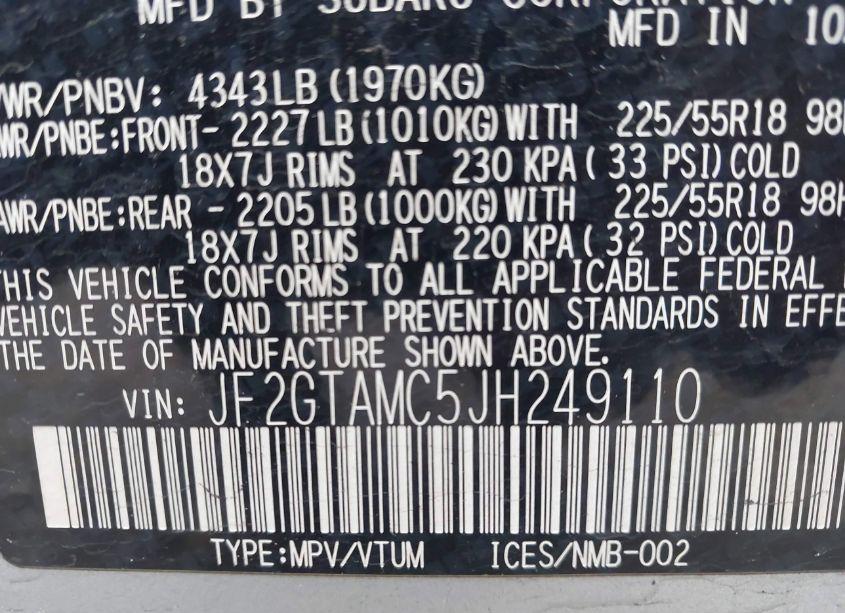 Photo 9 of 2018 Subaru Crosstrek 2.0I LIMITED (VIN JF2GTAMC5JH249110)