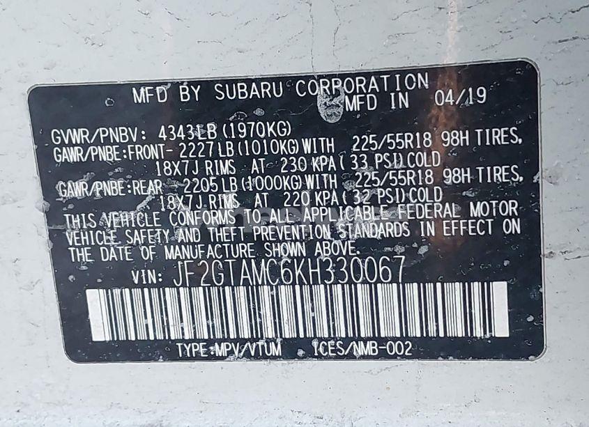 Photo 9 of 2019 Subaru Crosstrek 2.0I LIMITED (VIN JF2GTAMC6KH330067)