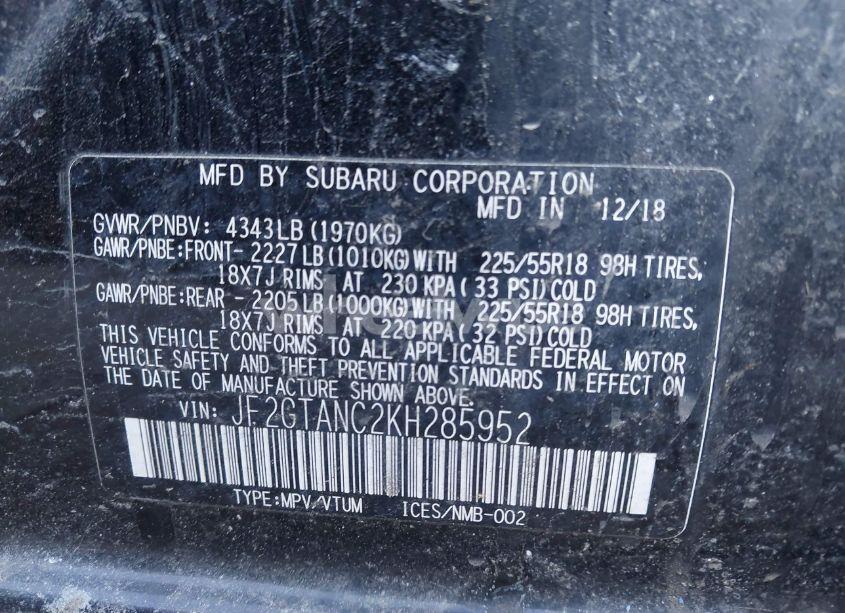 Photo 9 of 2019 Subaru Crosstrek 2.0I LIMITED (VIN JF2GTANC2KH285952)