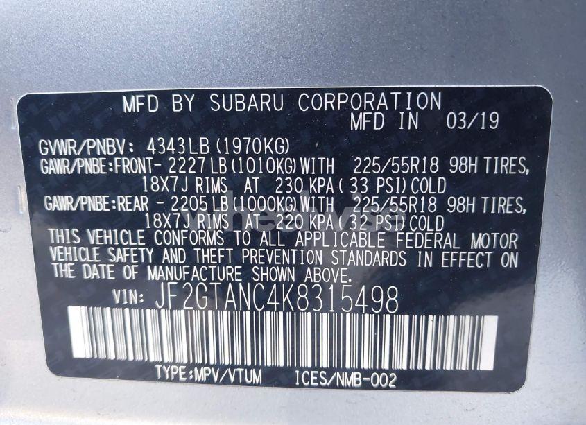 Photo 9 of 2019 Subaru Crosstrek 2.0I LIMITED (VIN JF2GTANC4K8315498)