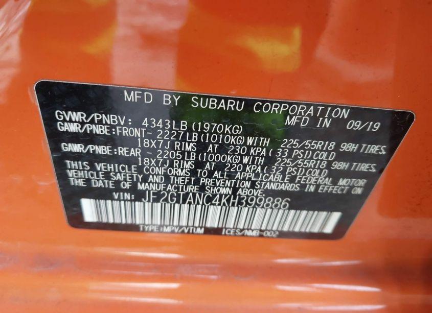 Photo 9 of 2019 Subaru Crosstrek 2.0I LIMITED (VIN JF2GTANC4KH399886)