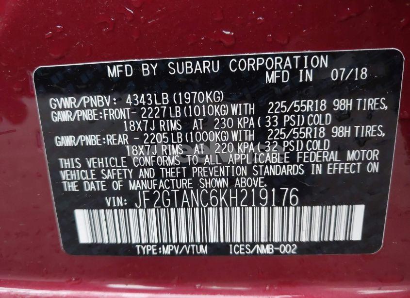 Photo 9 of 2019 Subaru Crosstrek 2.0I LIMITED (VIN JF2GTANC6KH219176)