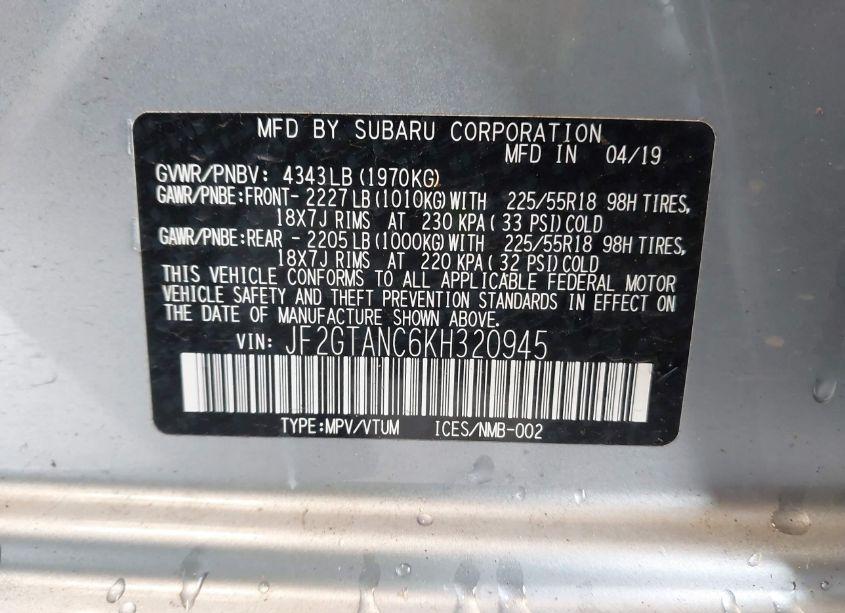 Photo 9 of 2019 Subaru Crosstrek 2.0I LIMITED (VIN JF2GTANC6KH320945)