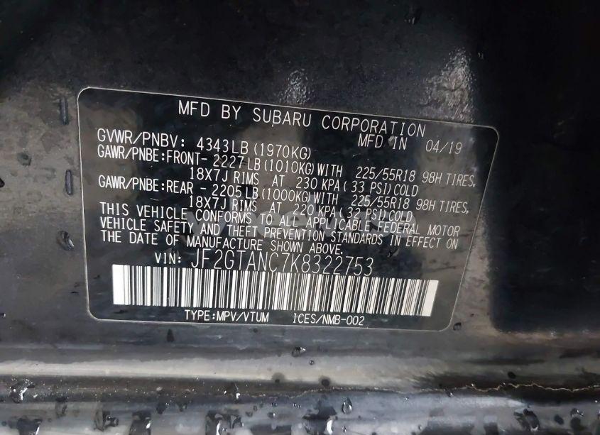 Photo 9 of 2019 Subaru Crosstrek 2.0I LIMITED (VIN JF2GTANC7K8322753)