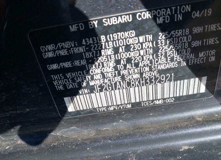 Photo 9 of 2019 Subaru Crosstrek 2.0I LIMITED (VIN JF2GTANC8KH332921)