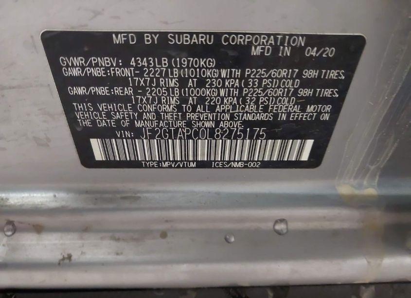 Photo 9 of 2020 Subaru Crosstrek PREMIUM (VIN JF2GTAPC0L8275175)