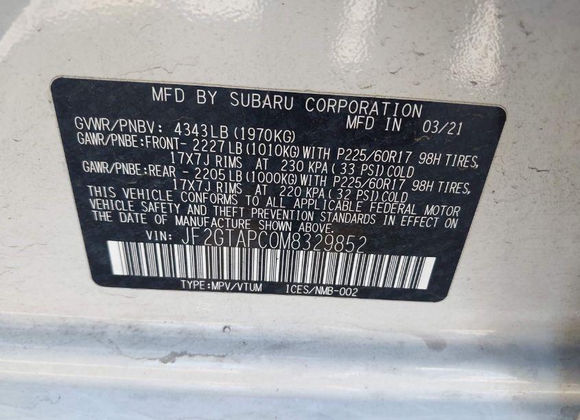 Photo 9 of 2021 Subaru Crosstrek PREMIUM (VIN JF2GTAPC0M8329852)