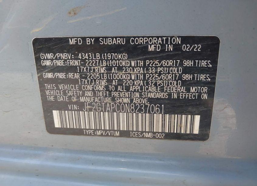 Photo 9 of 2022 Subaru Crosstrek PREMIUM (VIN JF2GTAPC0N8237061)