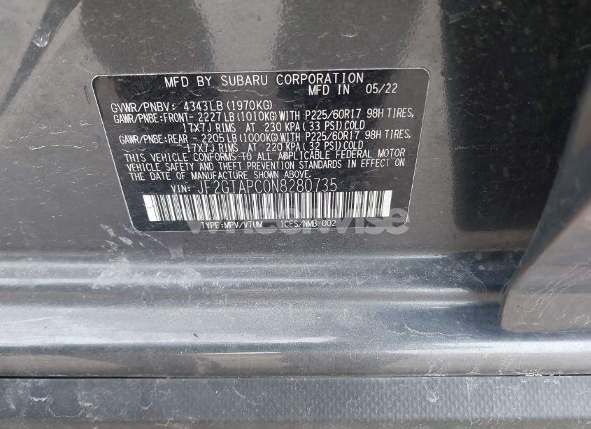 Photo 9 of 2022 Subaru Crosstrek PREMIUM (VIN JF2GTAPC0N8280735)